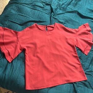 Women's Red Ruffle Sleeve Top